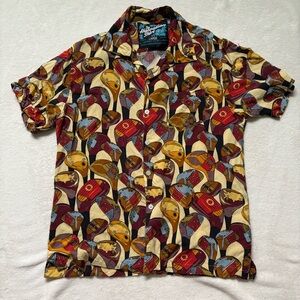 Rowdy Gentleman Hawaiian Shirt Golf Clubs Red Yellow Mens Large Colorful Beach